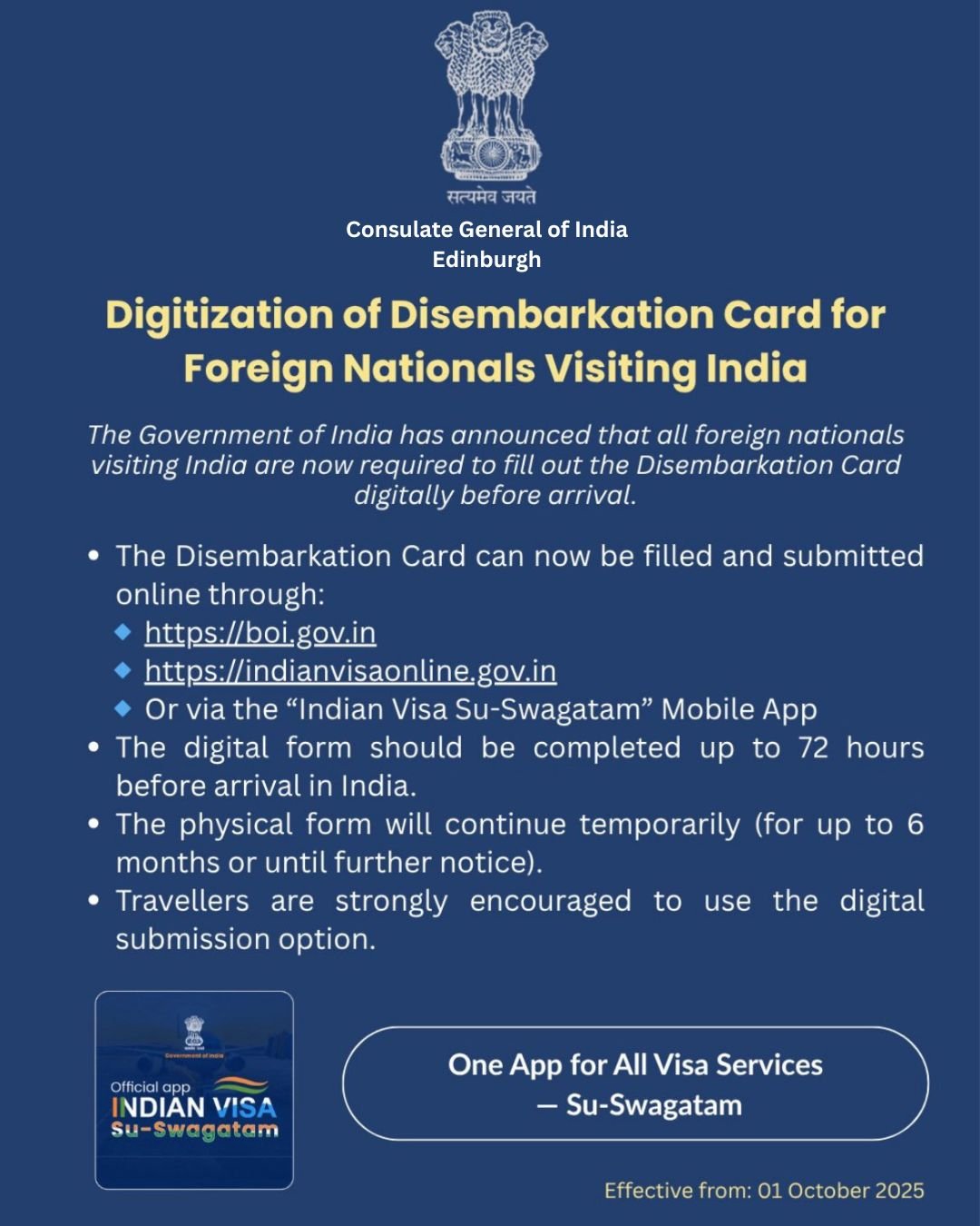 Foreign nationals visiting India can now fill out their Disembarkation Card online before arrival