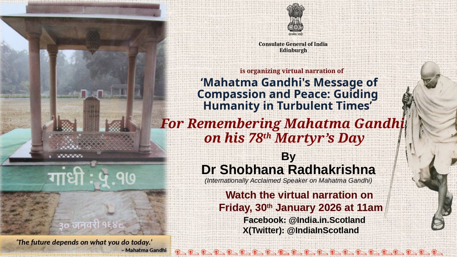 Virtual narration on  “Mahatma Gandhi’s Message of Compassion and Peace: Guiding Humanity in Turbulent Times.