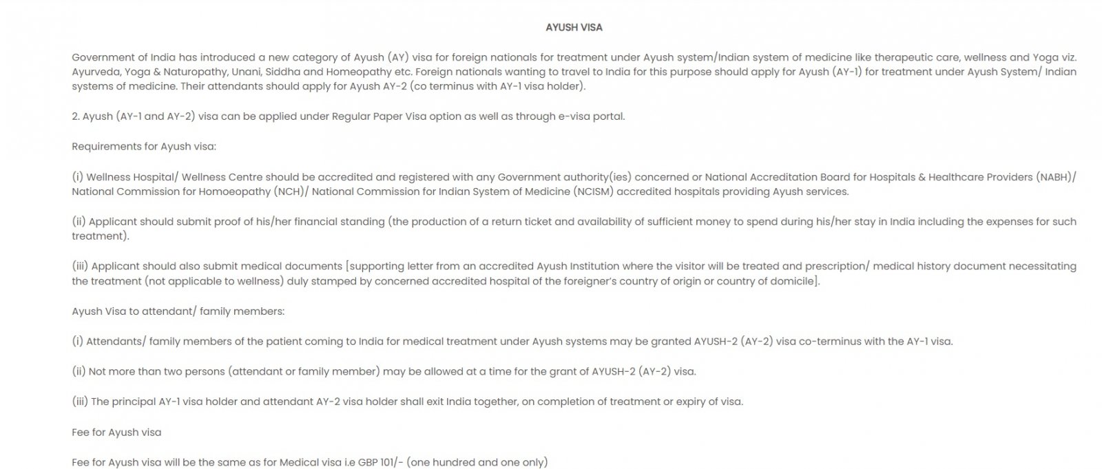 visa scheme for foreigners visiting India for treatment under Ayush systems