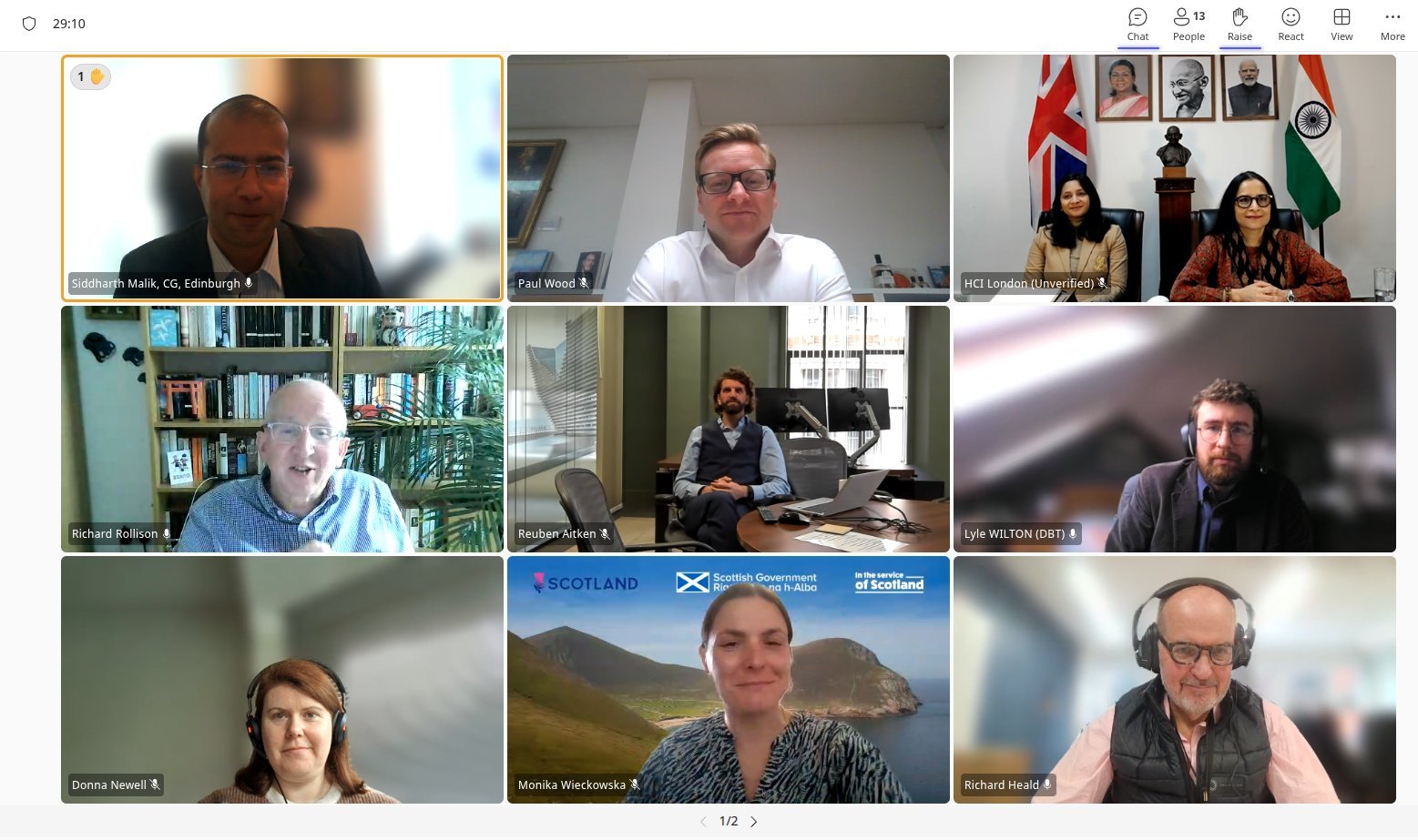 The first meeting of the India-Scotland Trade & Investment Working Group was held virtually with participation from Scotland’s Directorate for International Trade and Investment