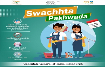 Consulate General of India, Edinburgh is observing Swachhata Pakwada from 01.01.2023 to 15.01.2023. As a part of Pakhwada, Acting Consul General administered  Swachhata Pledge to all officials followed by a cleanliness drive in the Consulate