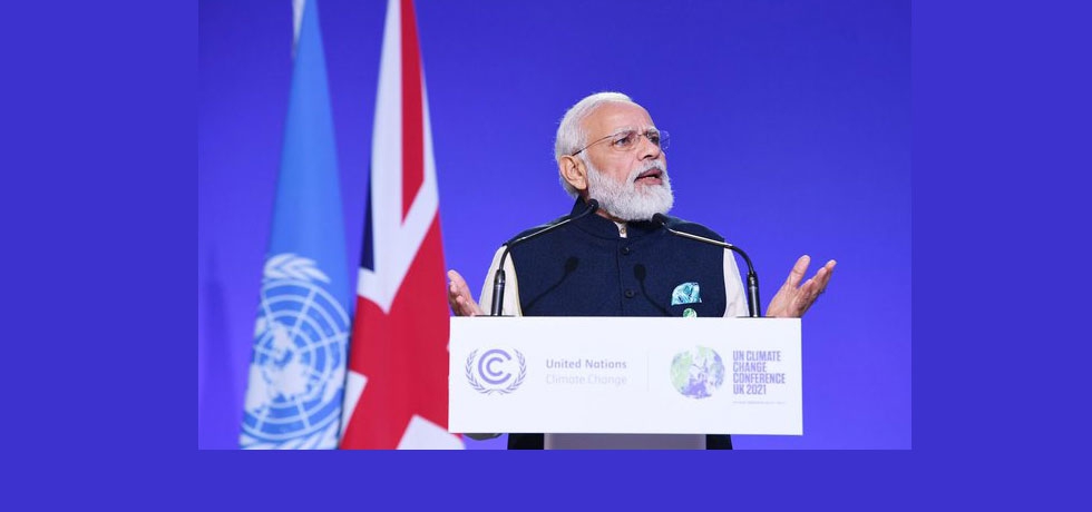 Prime Minister Shri Narendra Modi delivering India's National Statement at COP26 in Glasgow