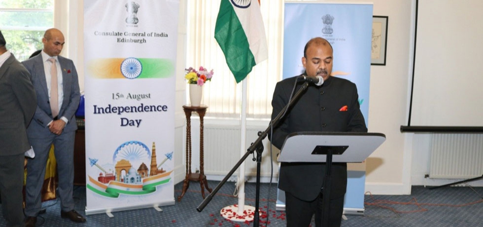Consul General Mr. Bijay Selvaraj hoisted the National Flag & read out the address of Hon'ble President of India on the occasion of 75th Independence Day of India